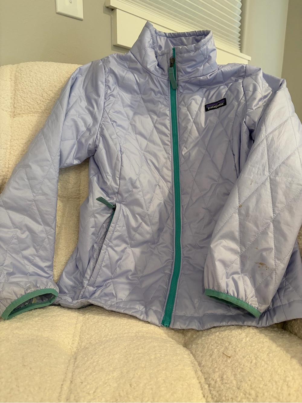 Patagonia Lavender Quilted Kids Puffer with Teal Trim